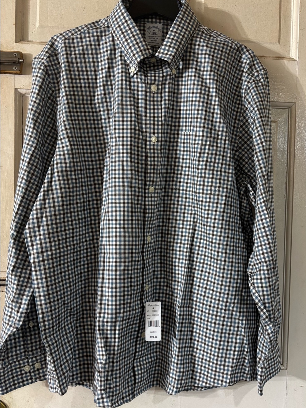 Brooks Brothers Blue & White Gingham Button-Down Dress Shirt